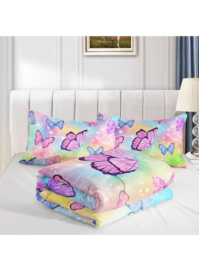 Smell Sunshine Watercolor Butterfly Comforter Set Rainbow Bedding Comforter Set with 1 Comforter and 2 Pillowcases for Boys and Girls Bedroom All Season(Watercolor Butterfly Queen) - Image 4